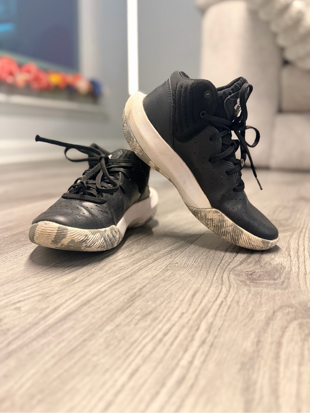 Under Armour Black and White Kids High-Top Sneakers